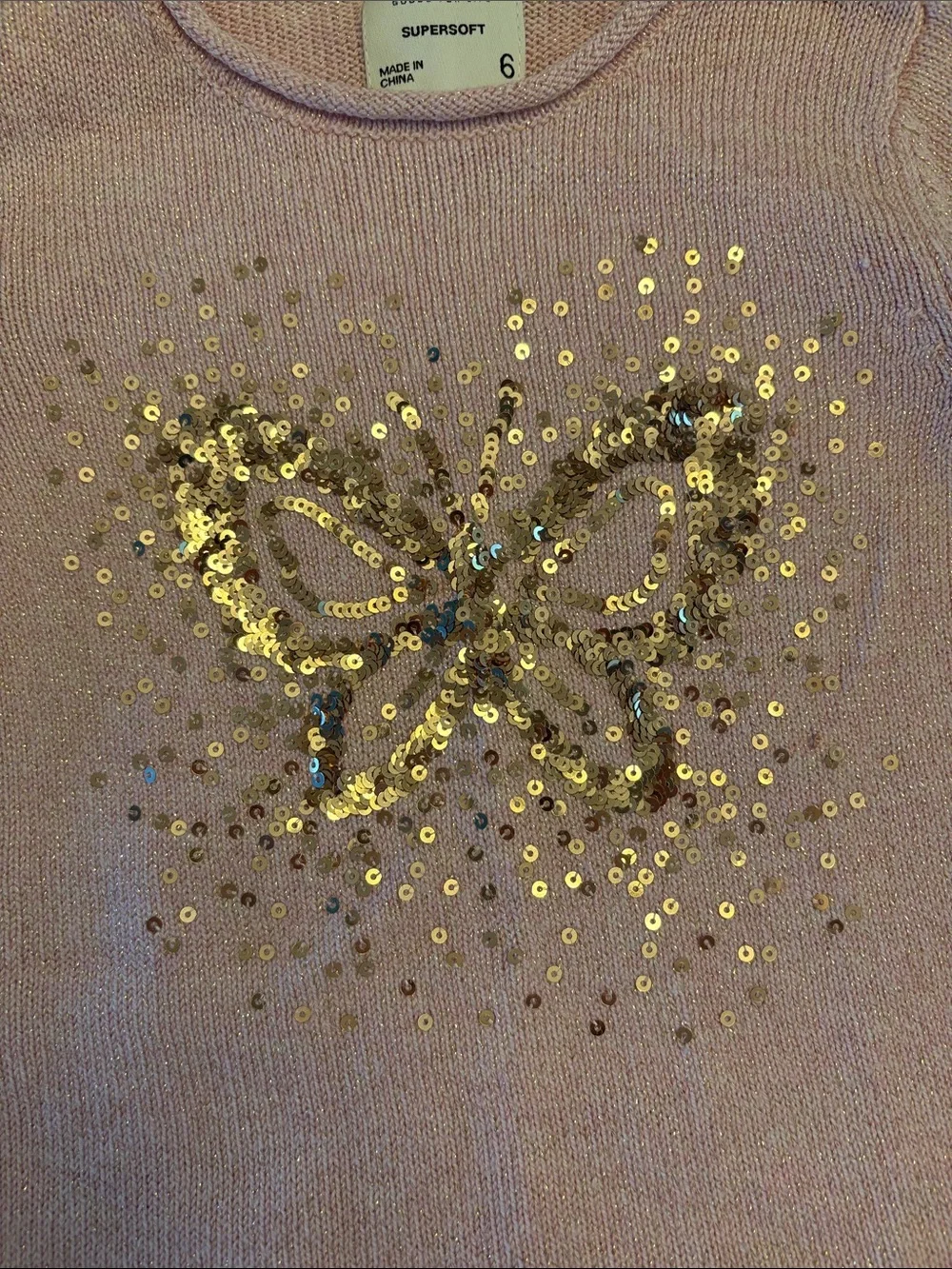 Pink Knit Sweater with Gold Sequin Butterfly and Matching Jeggings